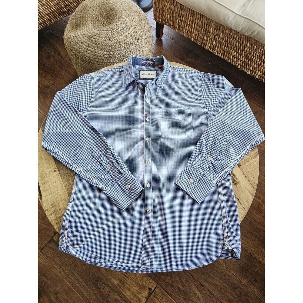 Robert Graham Button Down Gingham Shirt Men's Size M Knowledge Wisdom Faith